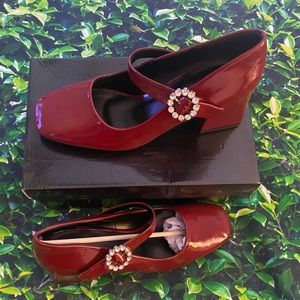 NWT SHEIN Deep Red Patent Block Heeled Mary Janes - EU39/8
